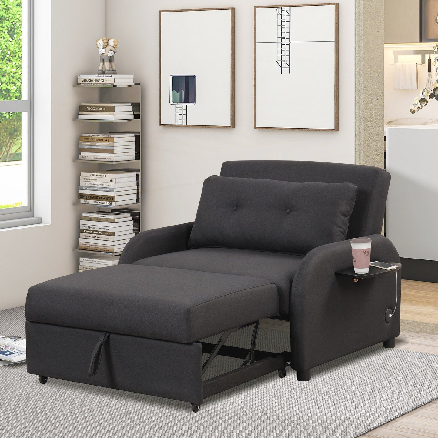 Pull Out Sofa Sleeper 3 in 1 with 2 Wing Table