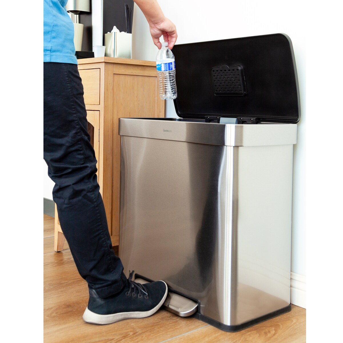 Qualiazero 16 Gal (8 Gal dual unit) Rectangular Recycle Step Can - Stainless Steel