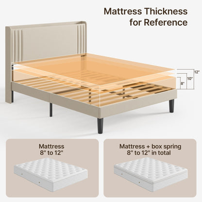 Queen/ Full Vertical Channels Upholstered Bed with Wingback Headboard