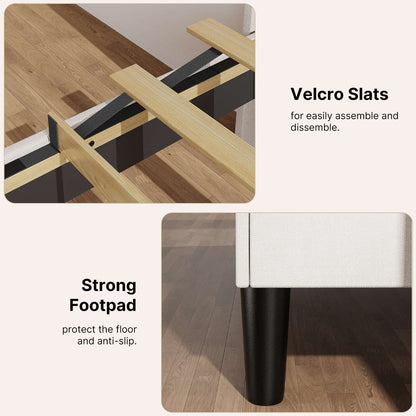 Queen/ Full Vertical Channels Upholstered Bed with Wingback Headboard