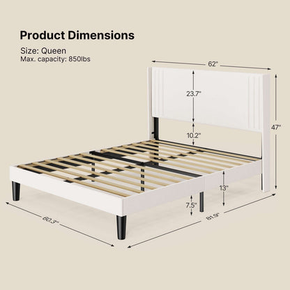 Queen/ Full Vertical Channels Upholstered Bed with Wingback Headboard