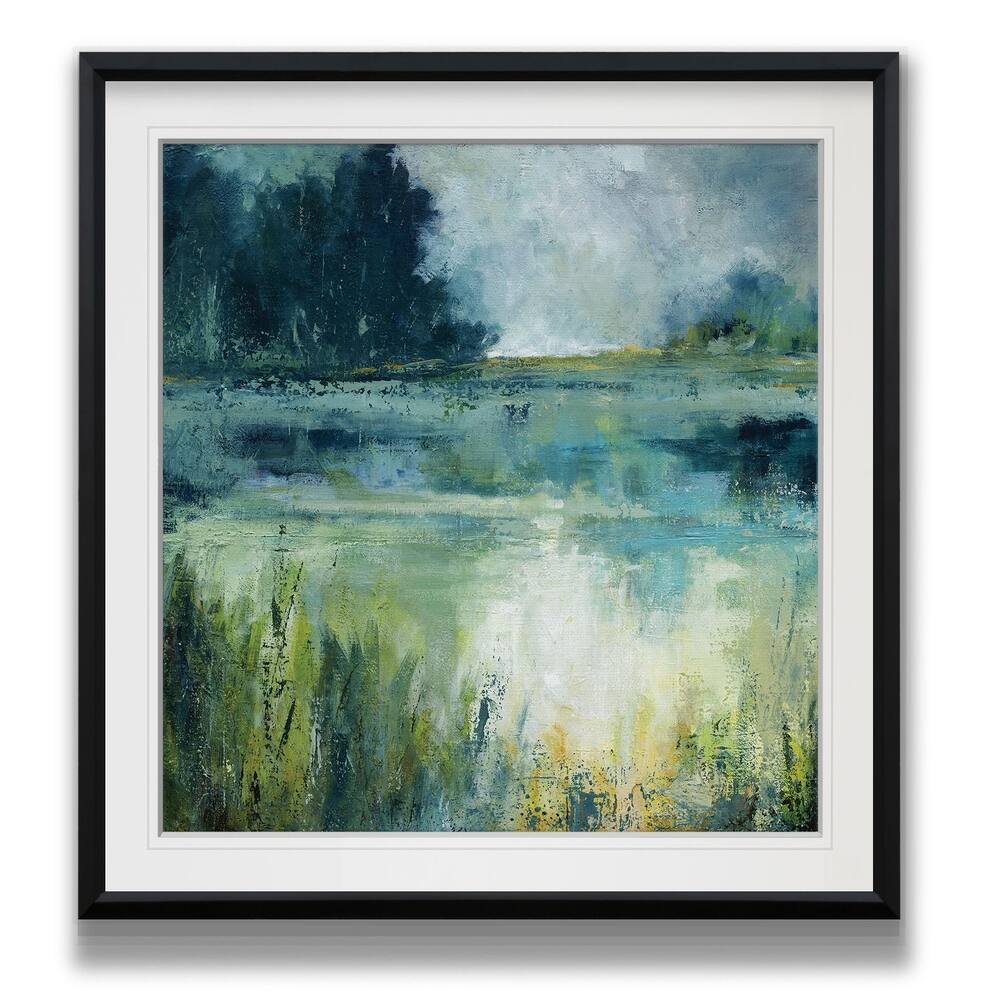 Reflections Edge -Custom Framed Print - blue, white, grey, yellow, green, silver, gold