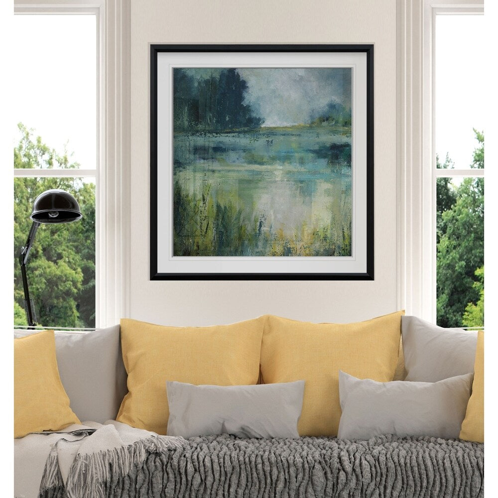 Reflections Edge -Custom Framed Print - blue, white, grey, yellow, green, silver, gold