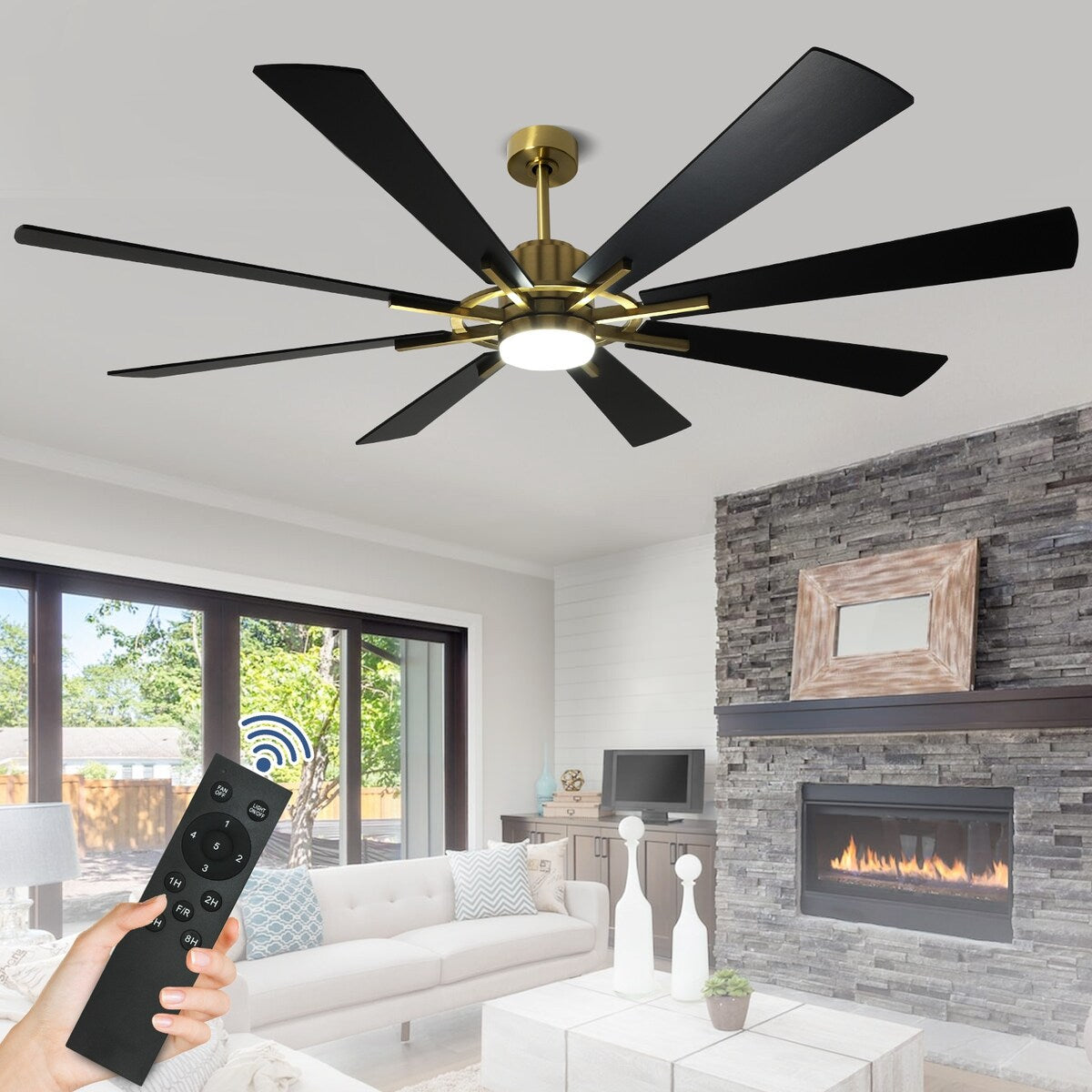 Remote Ceiling fan with Lights Large 8 Wooden Blades