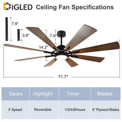 Remote Ceiling fan with Lights Large 8 Wooden Blades