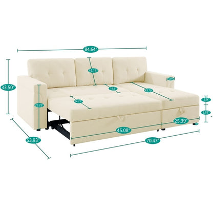 Convertible Reversible Sectional Sofa with Pull-Out Sleeper Bed, Hidden Storage Chaise, and Durable Legs