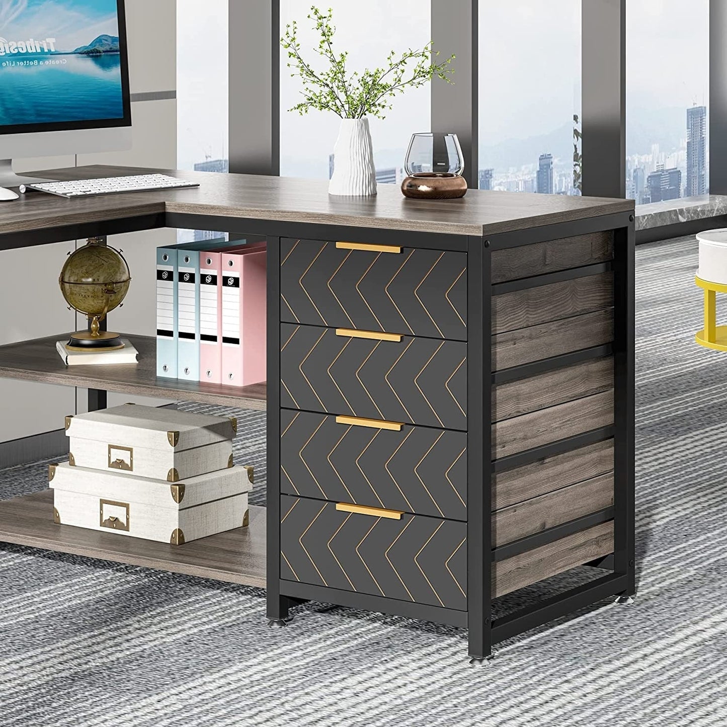 Reversible L-Shaped Office Desk Computer Desk Sturdy Writing Table Workstation