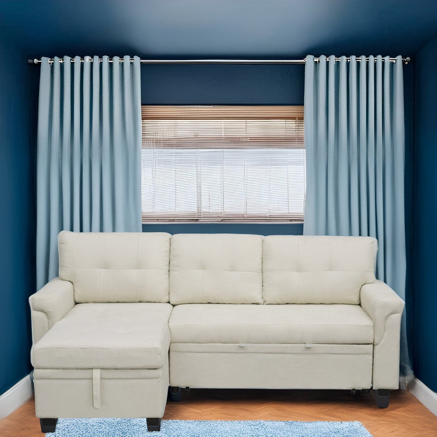 Reversible Sectional Sofa with Pull-Out Sleeper Bed, Hidden Storage Chaise, Durable Legs,