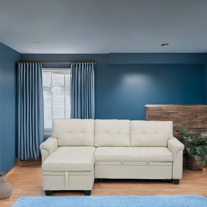 Reversible Sectional Sofa with Pull-Out Sleeper Bed, Hidden Storage Chaise, Durable Legs,