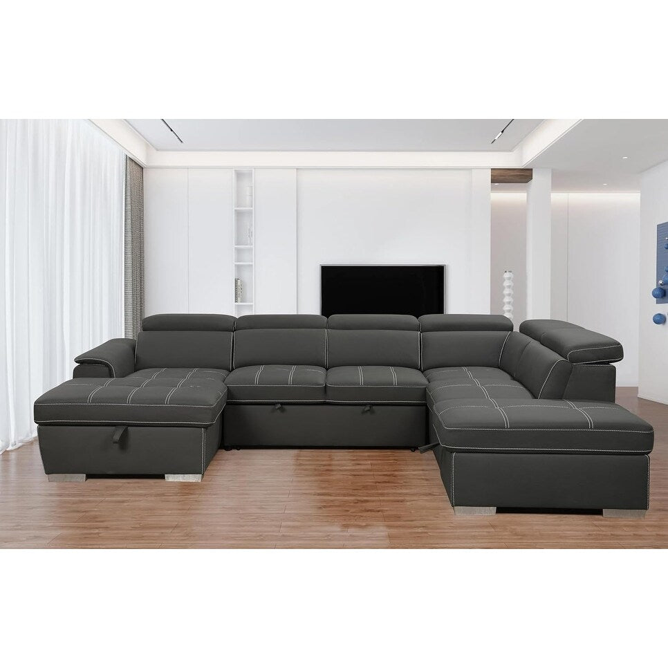Roomfitters 128 U-Shaped Sectional Couch with Ottomans, Reversible Modular Sofa 7-Seater Couch with Storage Seat, Grey