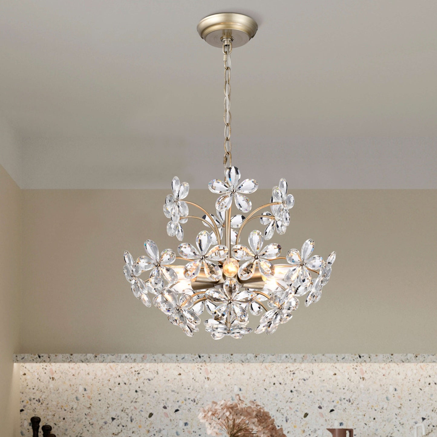 Rosa 6-Light Brushed Silver-ish Champagne Flower Crystal Chandelier