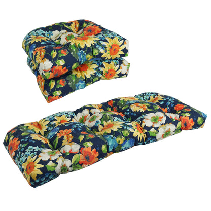 Rounded Back Tufted Indoor/Outdoor Settee Cushion Set (Set of 3) - 19 x 19