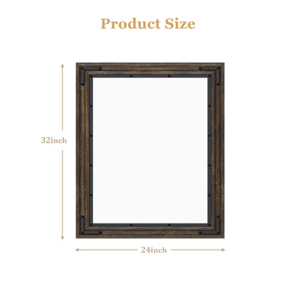 Rustic Wooden Framed Wall Mirror, Natural Wood Bathroom Vanity Mirror