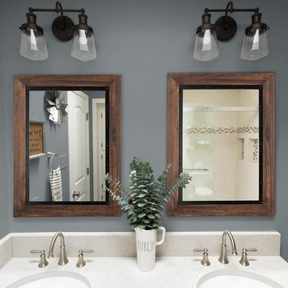 Rustic Wooden and Embedded Iron Framed Wall Bathroom Vanity Mirror