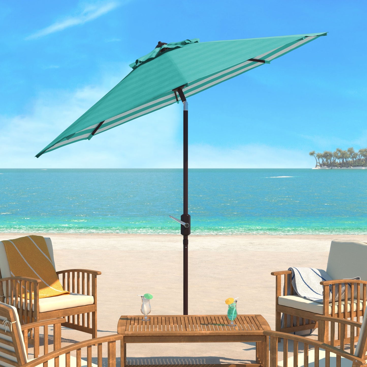 SAFAVIEH Hadire Inside Out Striped 9 Ft Crank Outdoor Umbrella