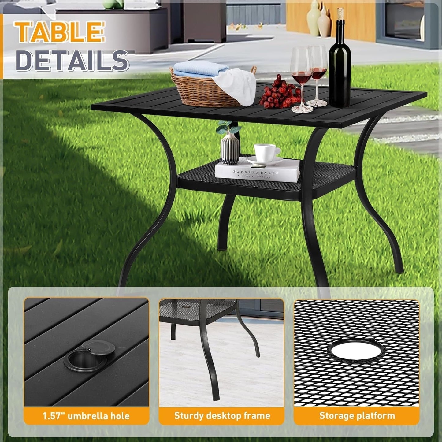 SUNCROWN Outdoor Patio 5/7 Piece Steel Dining Sets Metal Slatted Table and Stackable Chairs Powder Coated Frame