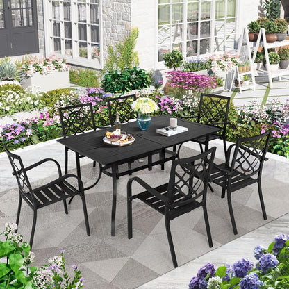 SUNCROWN Outdoor Patio 5/7 Piece Steel Dining Sets Metal Slatted Table and Stackable Chairs Powder Coated Frame