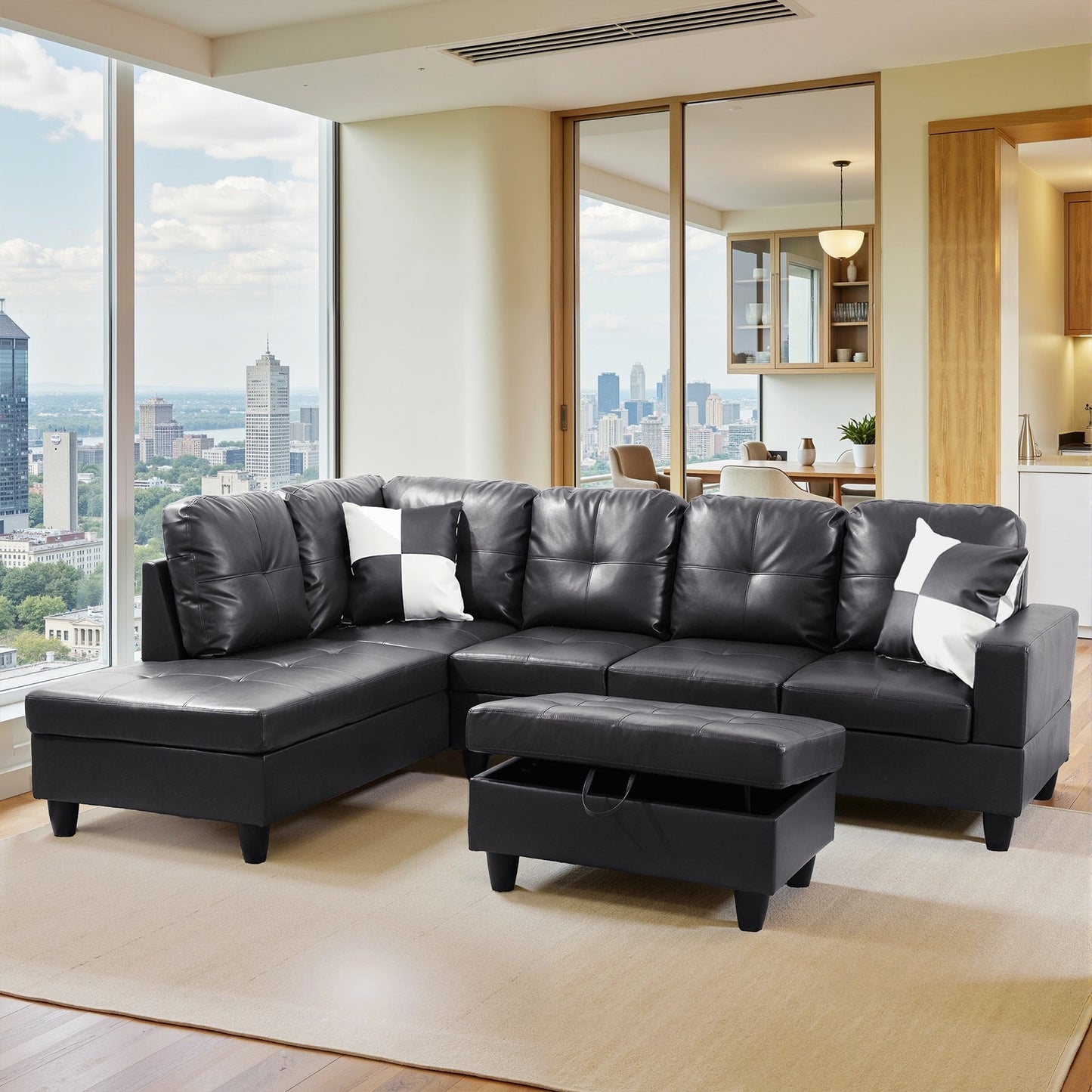 Semi PU Synthetic Leather 3-Piece Couch Living Room Sofa Set