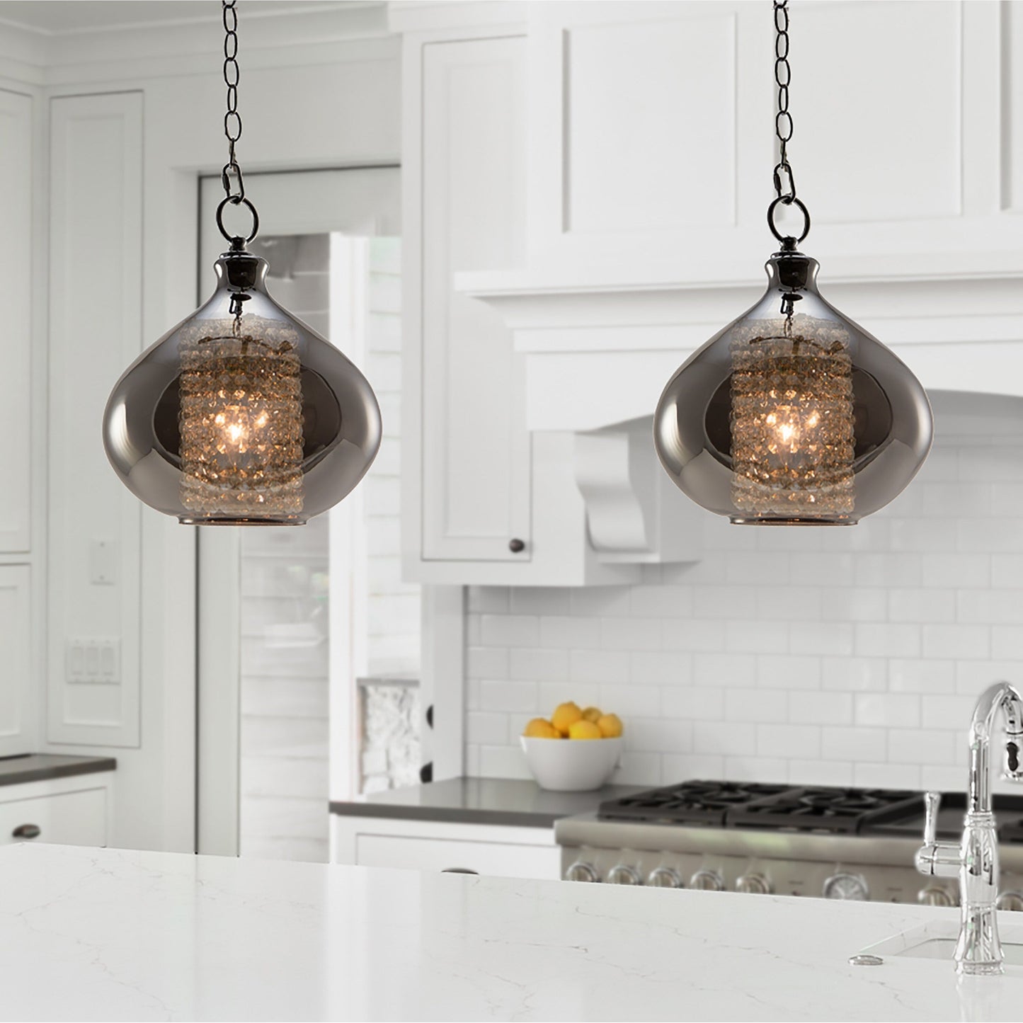 Silver Orchid Wallock Glass and Faceted Crystal Glass Jewels Plug-in and Hardwire Hanging Pendant