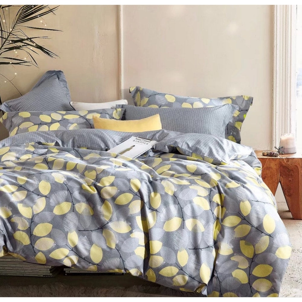 Porch & Den Woodgrove Grey/ Yellow Leaf Pattern Cotton Comforter Set