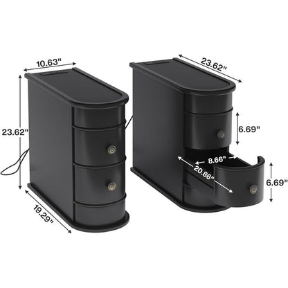 Solid Wood Chairside End Table, Two-Drawer Narrow Side Table Slim