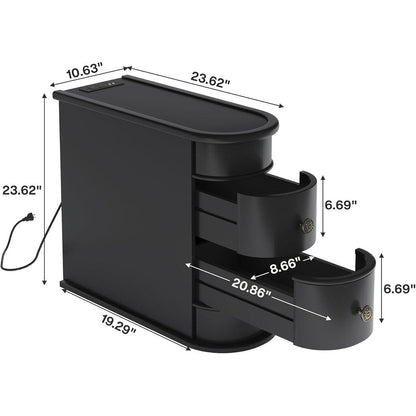 Solid Wood Chairside End Table, Two-Drawer Narrow Side Table Slim