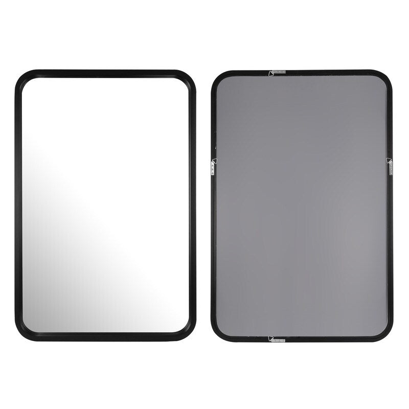 Round Corner Rectangle Farm Wall Mirror with Solid Wood Frame