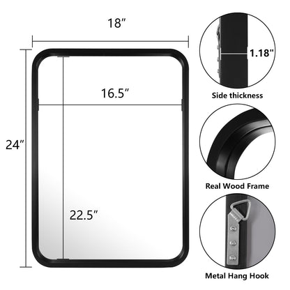 Round Corner Rectangle Farm Wall Mirror with Solid Wood Frame
