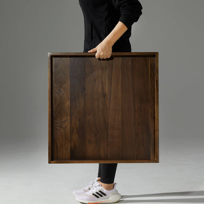 KINWELL Square Black Walnut Wood Serving Tray Ottoman Tray with Handles