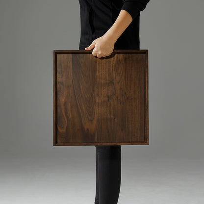 KINWELL Square Black Walnut Wood Serving Tray Ottoman Tray with Handles