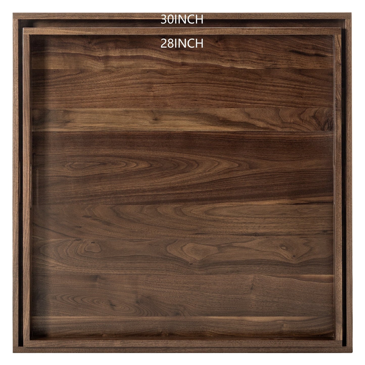 KINWELL Square Black Walnut Wood Serving Tray Ottoman Tray with Handles