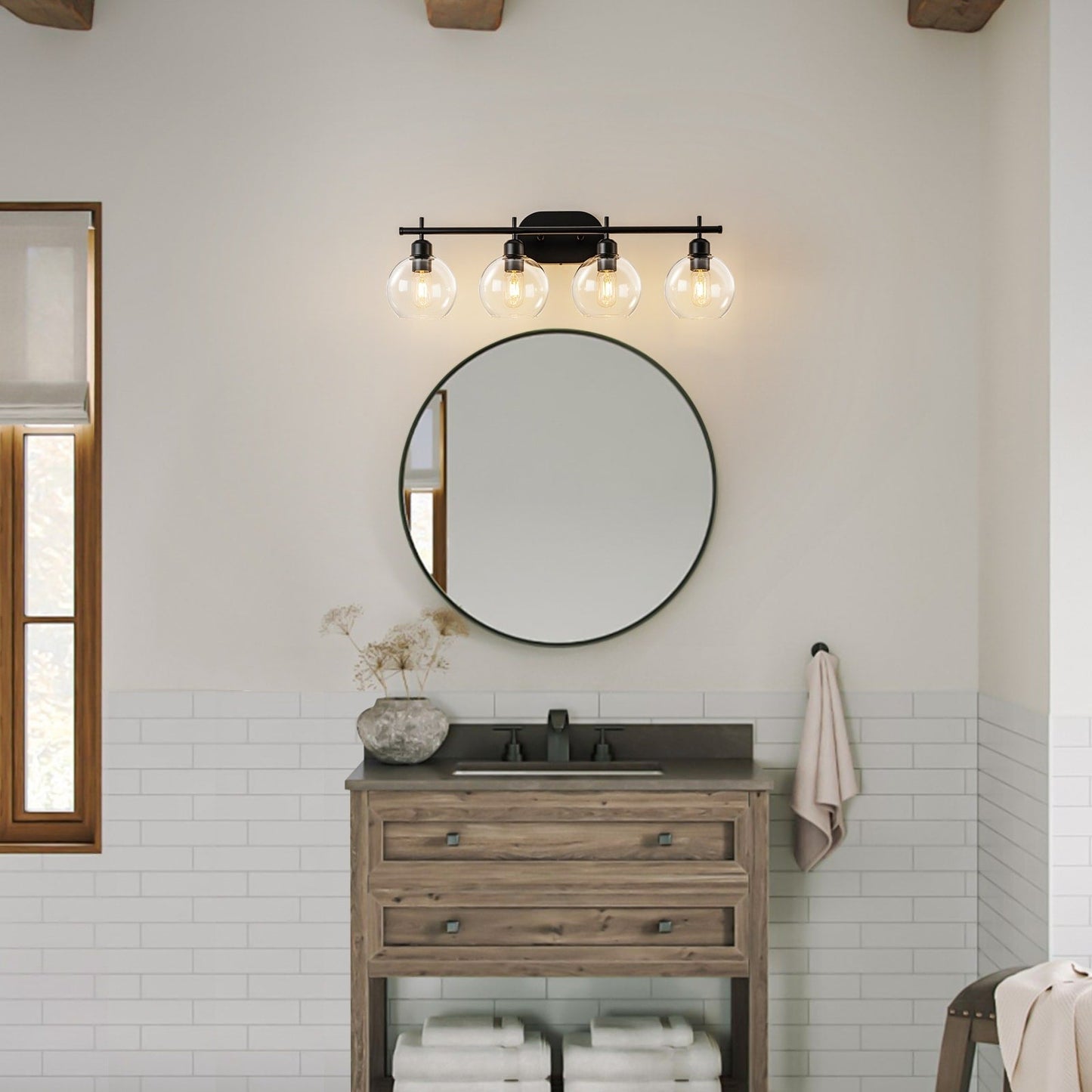 Starsky 4-Lights Modern Dimmable Bathroom Vanity Light with Globe Glass Shade