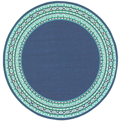 Style Haven Martinque Green Bordered Navy Indoor/ Outdoor Area Rug~