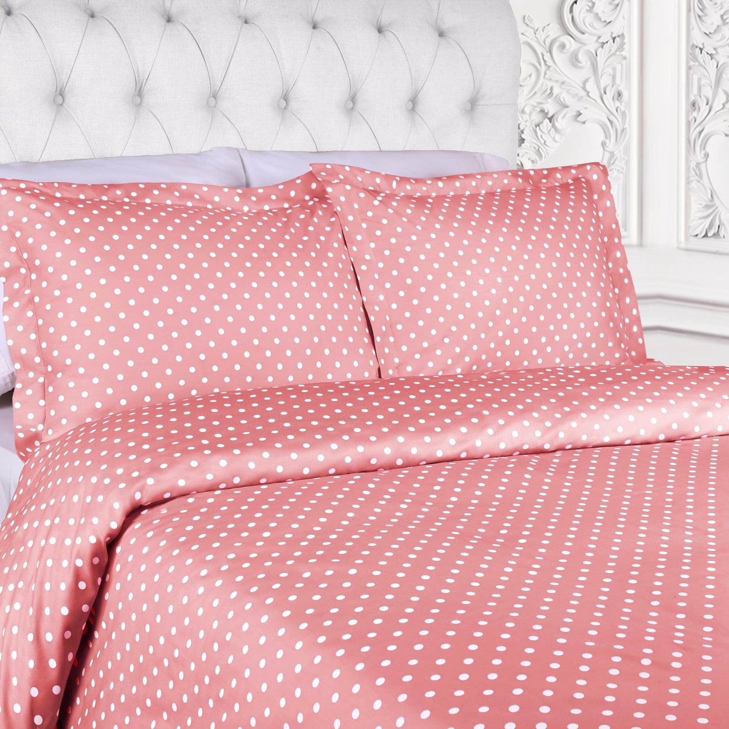 Superior Thread Count 600TC Polka Dot Cotton Blend Duvet Cover Set