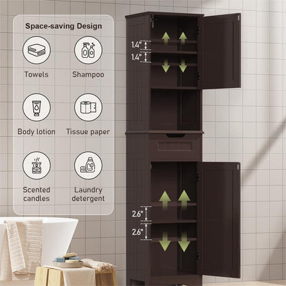67'' Tall Bathroom Narrow Linen Cabinet, 5 Tiers Solid Wood Freestanding Storage Cabinet