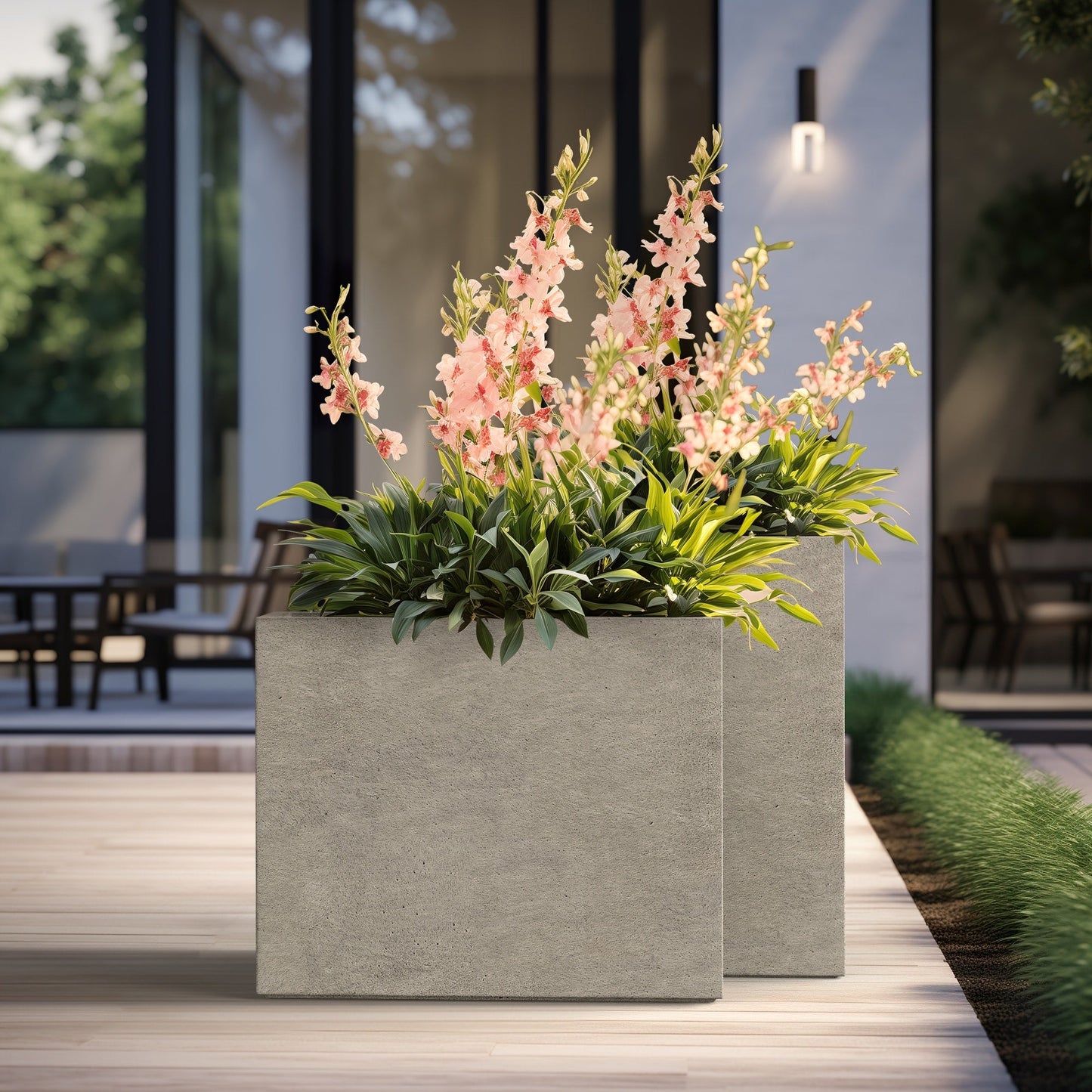 Tall Concrete Rectangle Plant Boxes / Large Indoor and Outdoor Flower Planters