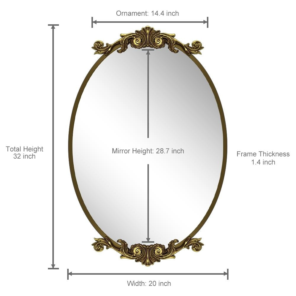 Oval Vintage Ornate Baroque Wall Mirror