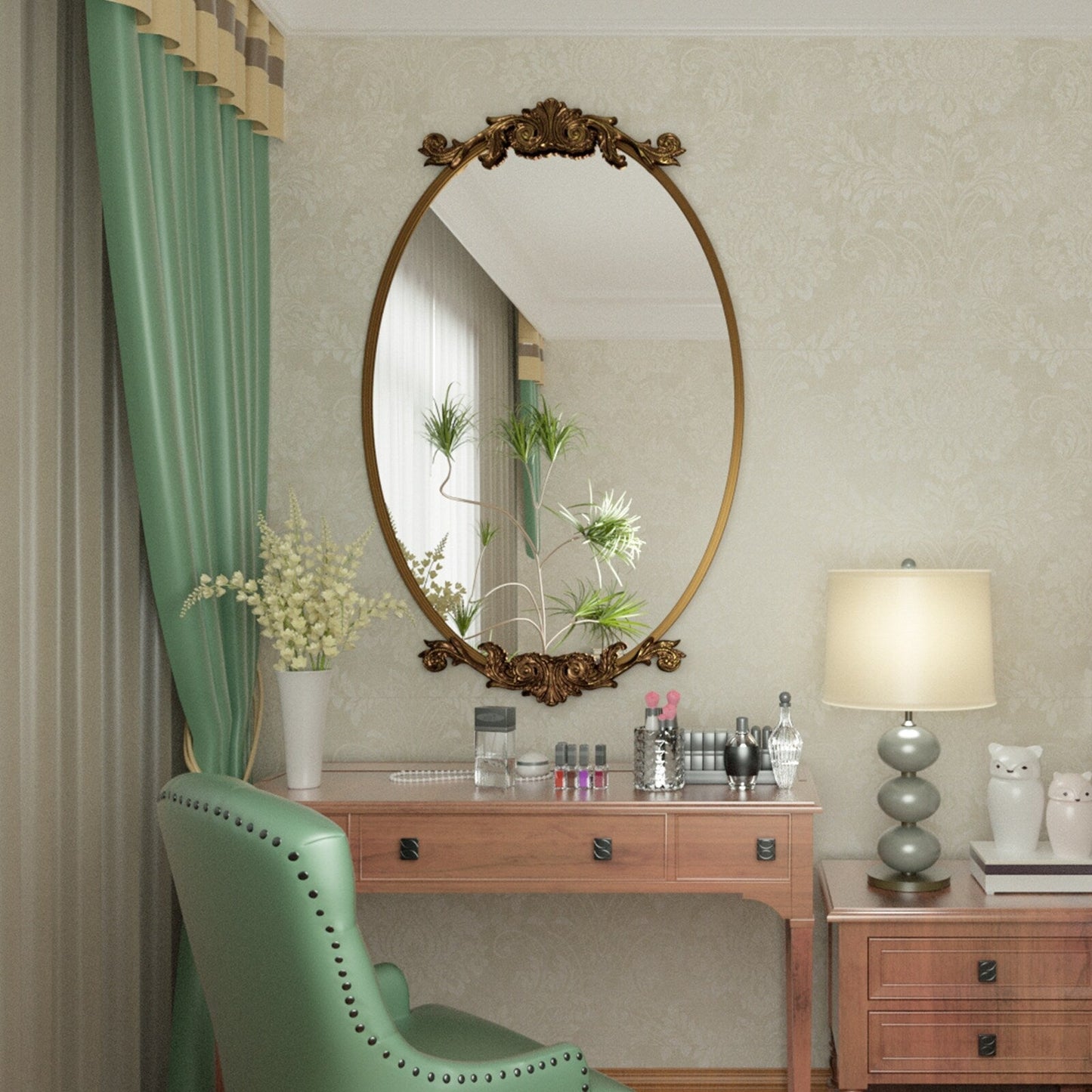 Oval Vintage Ornate Baroque Wall Mirror