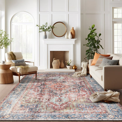 Traditional Distressed Machine Washable Area Rug