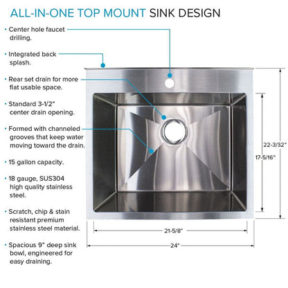 Transolid EWS-2422S 24-in W x 22-in D x 35-in H Stainless Steel Laundry Sink and Wash Stand - 24-in x 22-in