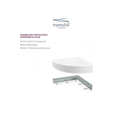 Transolid Studio 14-In X 14-In Solid Surface Wall-Mount Corner Shower Seat - 14.5 x 14.25 x 3
