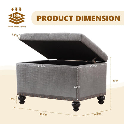Tufted Storage Ottoman Bench, Rectangular Footstool