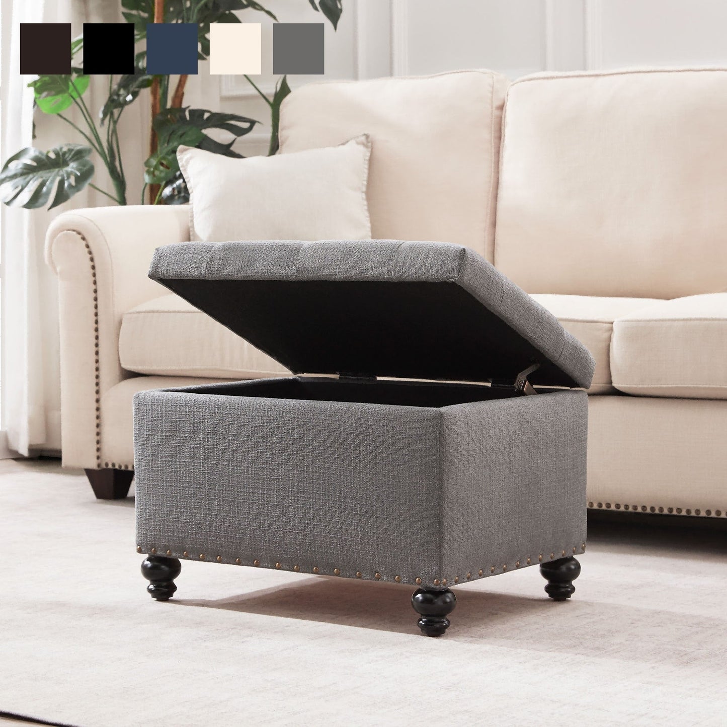 Tufted Storage Ottoman Bench, Rectangular Footstool