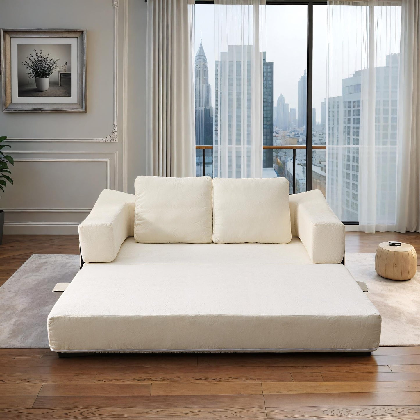 70.87 Upholstered Convertible Sleeper Sofa, Convertible Chair Floor Couch Comfy Sofa for Living Room, Bedroom, Chenille Fabric