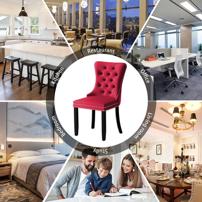 Upholstered Tufted Velvet Dining Chair with Solid Wood Legs Set of 6