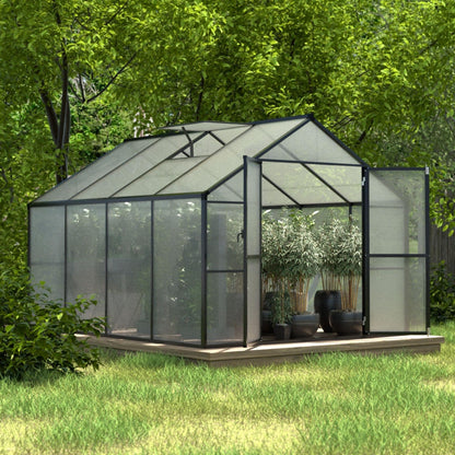 VEIKOUS Aluminum Walk-In Garden Greenhouse Kit with Adjustable Roof Vent and Lockable Door Grey