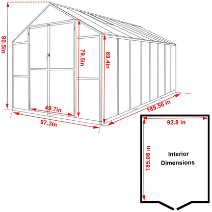 VEIKOUS Aluminum Walk-In Garden Greenhouse Kit with Adjustable Roof Vent and Lockable Door Grey