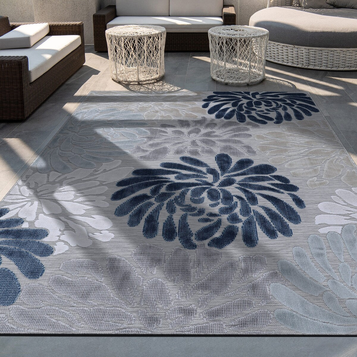 VILLADECOR Floral Indoor Outdoor Area Rug Low High Pile Rugs For Patio
