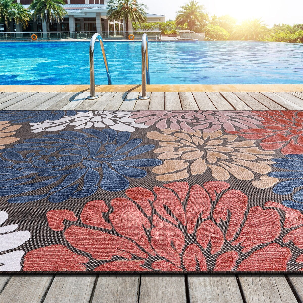VILLADECOR Floral Indoor Outdoor Area Rug Low High Pile Rugs For Patio