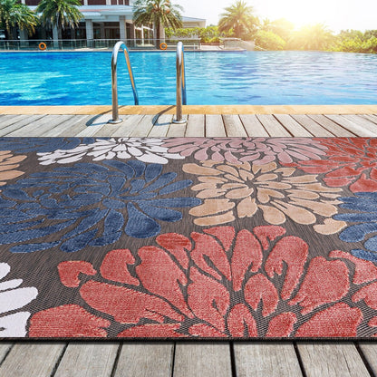 VILLADECOR Floral Indoor Outdoor Area Rug Low High Pile Rugs For Patio